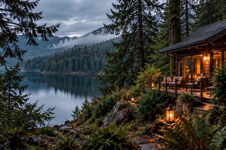 Private Rainwood retreat overlooking a mountain lake